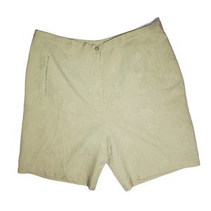 Pineapple Moon Palm-Tree Patterned Shorts Green Silk Tropical Hawaiian High Rise